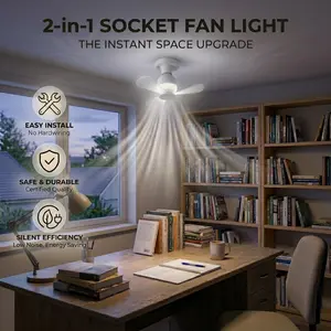 2pcs Mini Socket Fan Lights, Portable Small Three-Blade Small Pendant Fan Light, Two-In-One LED Pendant Fan Light, Bulb Screw in Ceiling Fan with Lights, Ideal for Bedroom Living Room Kitchen Garage