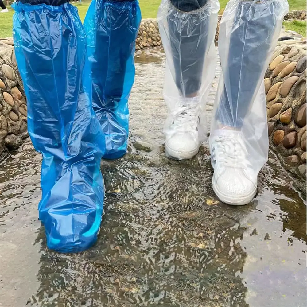 10 PCS (5 Pairs) Unisex Extra Large Thick CPE Disposable Boot & Shoe Covers, 15in Knee-High, Elastic Band, Waterproof, Anti-Slip, Lightweight, Easily Folded Home Supplies for Indoor/Outdoor Rain Protection