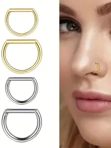 1 Piece 16g Stainless Steel D-Shaped Nose Ring, Plated 18k, Hip Hop and Classic Style, No Gemstone, Daily Wear and Party, Unisex Body Piercing Jewelry