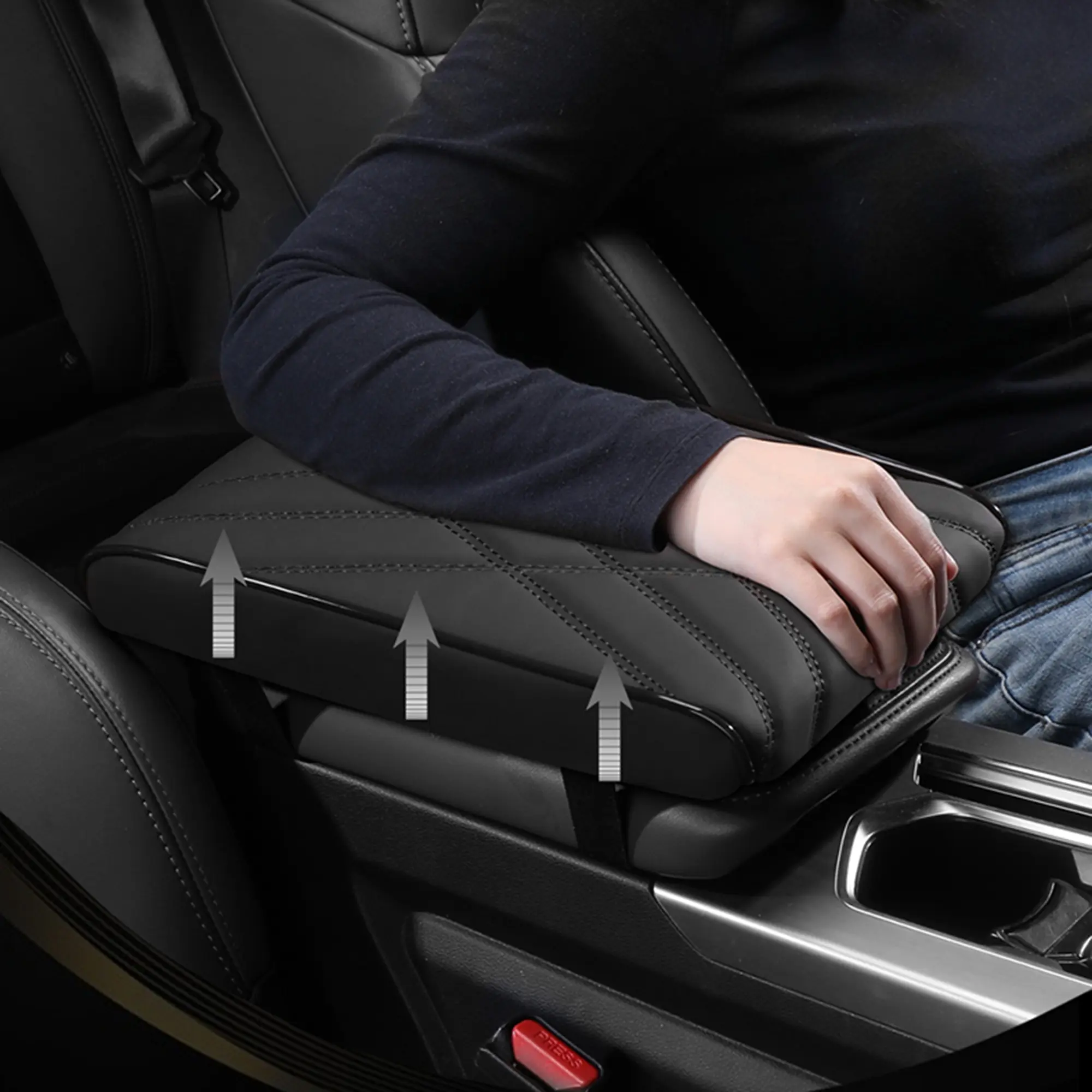 11.8x7.9x2 in Thick Memory Foam Car Armrest Cushion Cover - Premium Leather Armrest Pad, Waterproof Soft-Touch Scratch Guard, Elbow Support for Car Owners, Universal Fit Center Console Protector