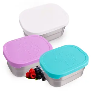 Set of 3 Stainless Steel Kids Lunch Box Containers - Handy, Leakproof 8oz Food Storage Containers with Lids - Fun Unicorn Design for Snacks & Lunches at Daycare/School - Ages 3+, Pink Purple & Teal