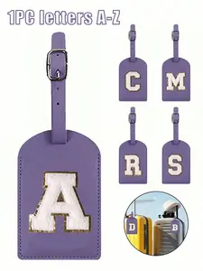 Purple luggage tag, suitable for TSA-approved suitcases, made of PU leather, towel fabric embroidered with letters A-Z, with privacy cover and name card; white cute letter combination travel backpack tag, unisex; a travel essential, Bag Charms