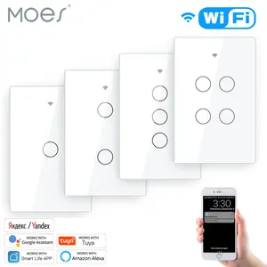 Moes WiFi Wall Touch Smart Light Switch RF Wireless Smart Life/Tuya 2/3 Way Muilti-Control Association App Relay Status and Backlight Switch OFF Remote Control Works with Alexa,Google Home and Yandex 1/2/3 Gang White/Black/Gold