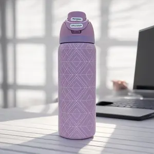 Owala 32oz Soft Purple Diamond Line Print Owala Tumbler, Leakproof Flip Top Office Essential