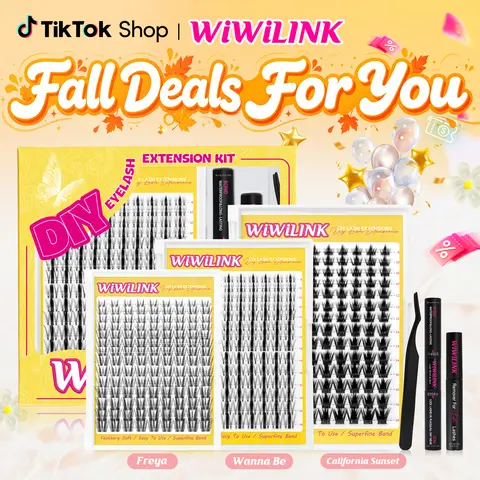 WiWiLINK Sunset Wanna Be Freya Manga Anime Cluster False Eyelash Kit for Adults, 8-18mm C/D Curl DIY Eyelashes Extensions with Bond, Seal, Remover - Ultra-Thin Transparent Bands, Natural Cosmetic Makeup