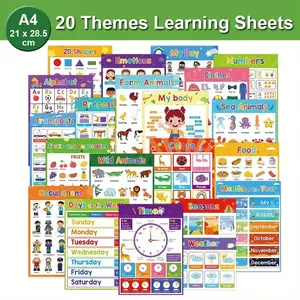20 Educational Posters for Kids with Protective Film, ABC Letters, Numbers, Colors, Animals, Weather, Learning Materials, Perfect for Preschool Classroom Decor