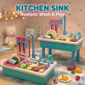 Play Kitchen Sink Toy for Toddlers 3+ with Running Water and Play Food for Pretend Cooking