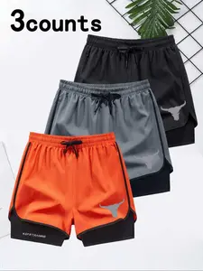 Men's Regular Fit Bull Head Print Gym Shorts, Breathable Quick-Drying Shorts, Casual Comfy Shorts, Graphic Shorts for Outdoor Beach Workout