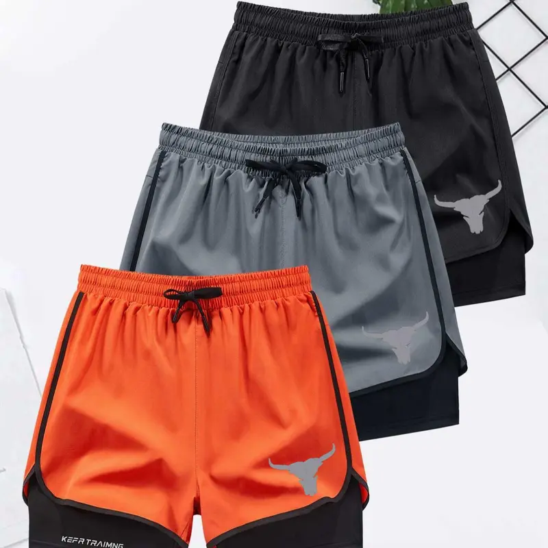 Men's Quick-Dry Breathable Training Shorts, Stylish Bull Head Print, Ideal for Outdoor Beach and Exercise, Athletic Shorts Casual, Casual Fitted Shorts