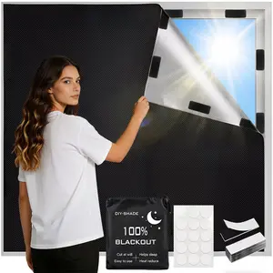 Blackout Blinds 118" x 57",  Blackout Curtains for Window, 420D No Drill Portable Black Out Shades Film for Bedroom,  Black Out Blinds for  Temporary, 12 Hook and Loop Tapes