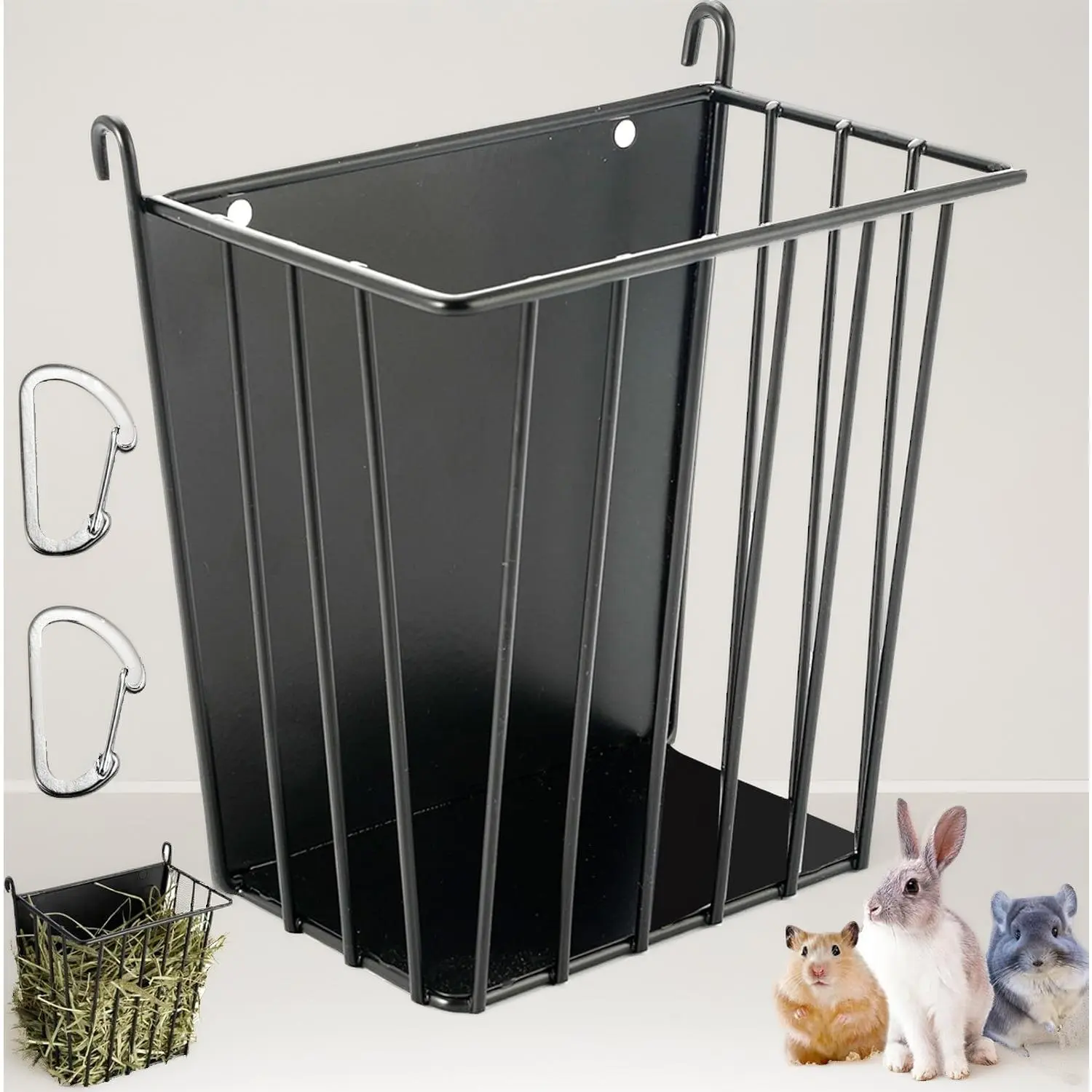 Upgrades Rabbit Hay Feeder - Guinea Pig Hay Feeder - Metal Frame Hay Rack with Adjustable Hook - Less Wasted - for Guinea Pigs - Chinchilla Bunny Cage Accessories - Bunny Feeder