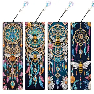 Dreamcatcher Pattern DIY Diamond Arts Colorful Painting Kit, 4 Counts/set 5D Diamond Arts Colorful Painting Bookmark Kit, DIY Decorative Bookmark Kit for Book Fans and Craft Enthusiasts, Diamond Painting Kits