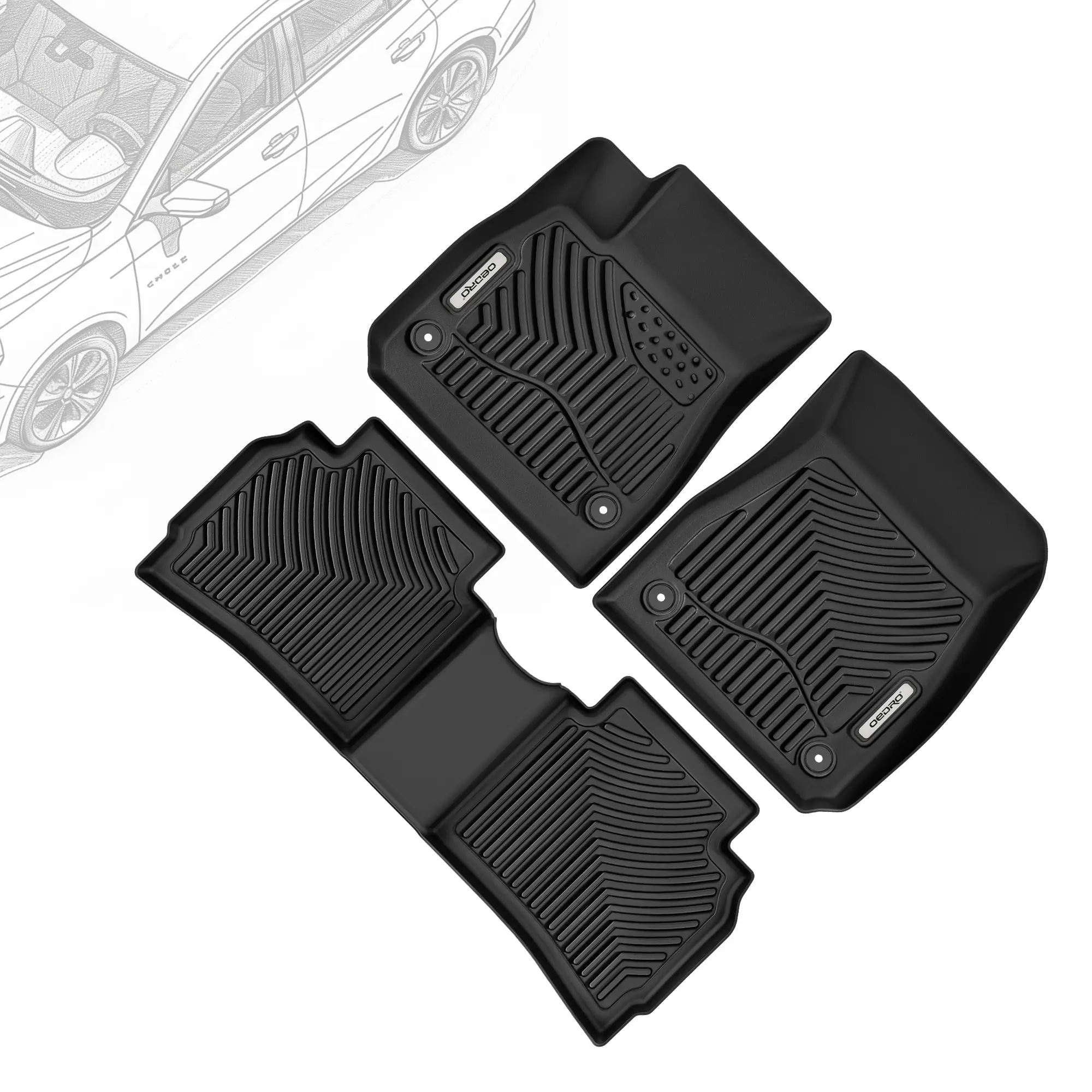 OEDRO TPE Floor Mats fits Chevy Malibu 2016-2025, All Weather, Waterproof
