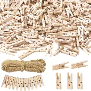 400 count 1 Inch Mini Clothespins for Photos,  Wooden Small Clothes Pins with 66 FT Jute Twine,  Decorative Clips for Crafts,  Shower, Weddings,  &  Decor