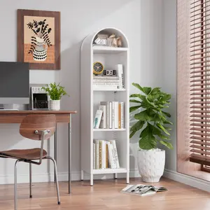 Aobabo 63" Tall White Metal Arch Bookshelf & Open Arched Display Cabinet, Freestanding Etagere Bookcase with 2 Adjustable Shelves, Modern Utility Storage Rack Organizer for Bathroom Kitchen Pantry Living Room Coffee Bar & Home Office