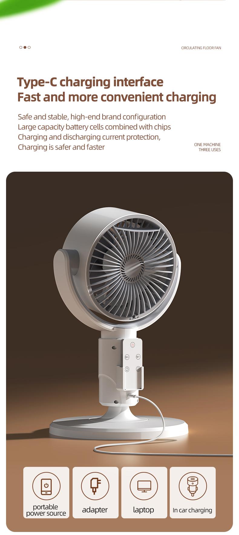 Portable Standing Fan with Remote, 2000mAh Rechargeable Battery Operated Fan, 90°+180° Oscillating Air Circulator, 5 Speeds Quiet Pedestal & Tabletop Fan, Adjustable Height 15"-32", Foldable Floor Fan for Bedroom, Camping, Office (White)