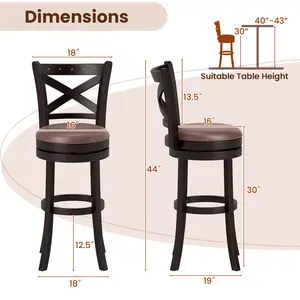 COSTWAY - 26/30 Inch Swivel Bar Stools Set of 2 Bar Chairs with Padded Seat-30 inches