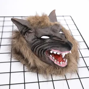 Halloween Latex Rubber Wolf Head Hair Mask Werewolf Gloves Costume Party Scary Decor Masquerade Props