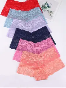 Women's Solid Color Lace Shorts, Floral Fitted Underwear Panties Womenswear, Soft Comfortable Breathable Light Color Shorts, Daily Wear, Comfort and Sexiness, No Chafing, Must-Have for Lace Lovers, Soft Comfy Panties