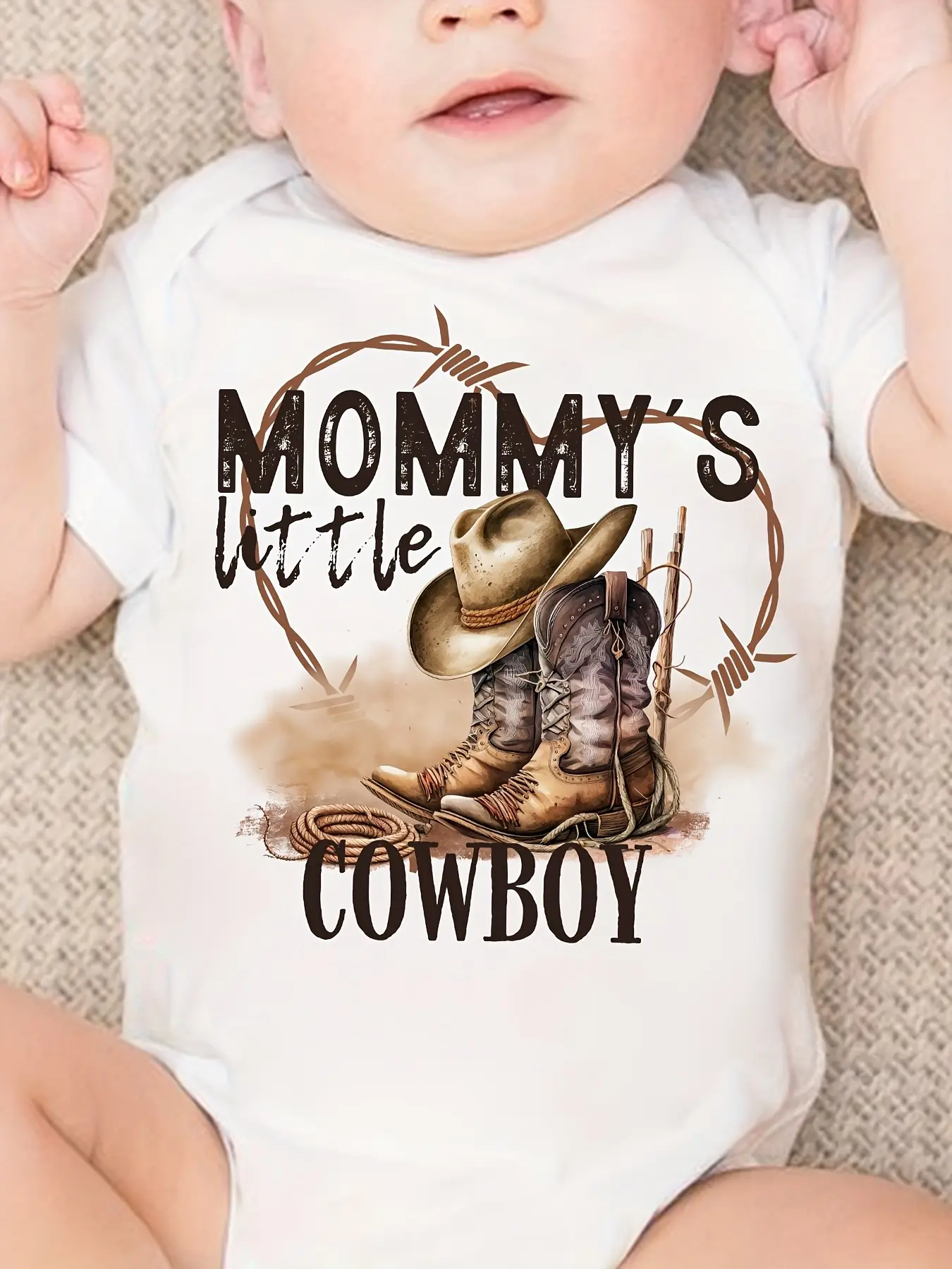 PUEMCO Baby Boy Western Cowboy Bodysuit, Soft Cotton Graphic Onesie, Short-Sleeve Baby Clothes with Snap Closure, Baby Boy Clothes