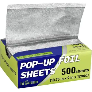Pre-Cut Aluminum Foil Sheets, 9 in x 10.75 in Pop-Up Foil Sheets for Restaurant Use, Disposable Food Wrapping for Burritos, Hot Dogs and Sandwiches