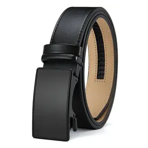 Men’s leather automatic-locking belt featuring an adjustable matte black flat panel automatic buckle head; a durable, casual yet formal dress belt suitable for various occasions—an excellent gift for Valentine’s Day and Father’s Day.