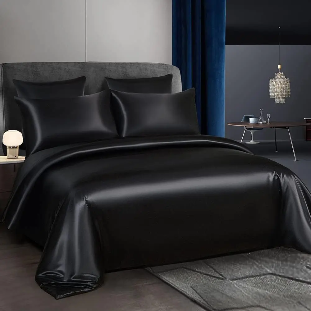 Solid Color Satin Bedding Set, 3 Counts/set Including 1 Count Duvet Cover & 2 Counts Pillowcase without Filler, Soft Comfortable Bedding Set for Home Bedroom, Silky Satin Bedding, Bedding Supplies, Soft Comfy Bedding