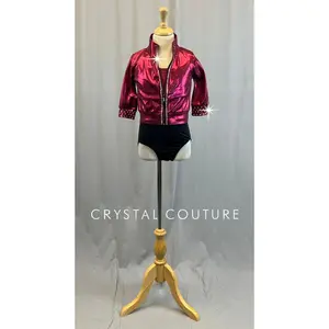 Burgundy Elbow Length Zip Up Jacket with Trunks - Rhinestones