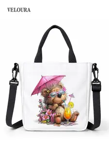 1pc Cute Teddy Bear Summer Vacation Cocktail Illustration Cosmetic Bag for Women, Multi-Functional Large Capacity Waterproof Travel Toiletry Pouch. unique stylized bear with sunglasses. for Beach, Travel, Daily Use. gift for friend, birthday.