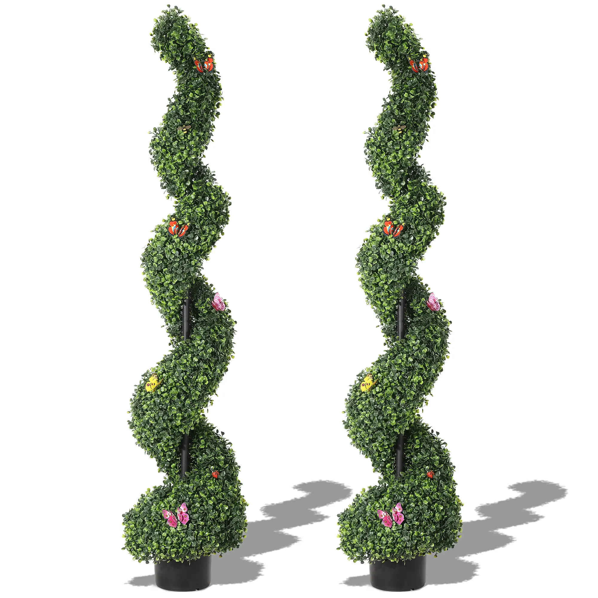 Artificial Boxwood Spiral Topiary Trees, 5 Ft Fake Faux Plant Decor In Pot, All-Year Decorative Fake Greenery Plants for Front Porch, Outdoor Walkway, Entryway Decorating, Set of 2