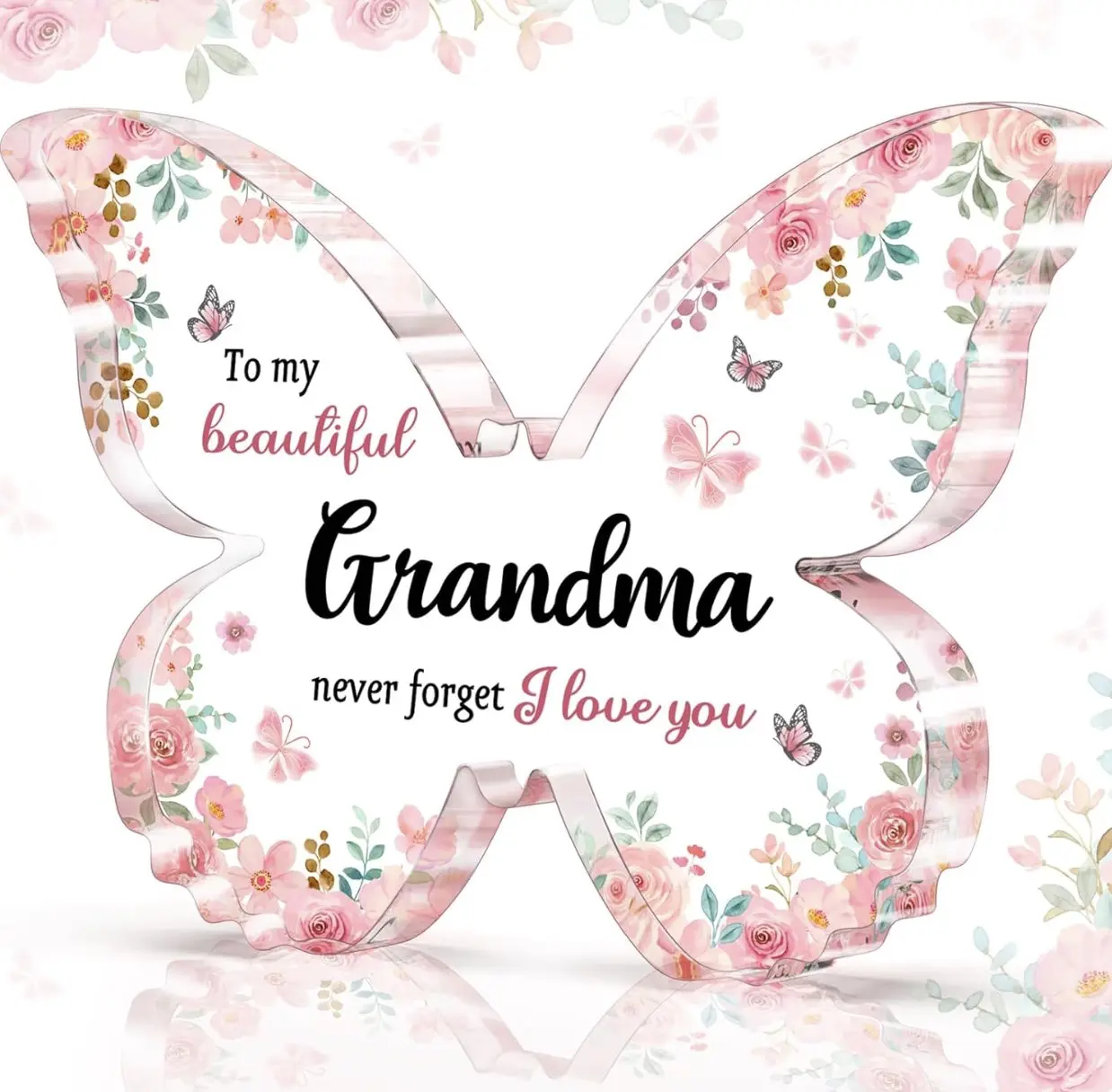 Grandma Gift from Grandchildren Christmas Acrylic Floral Heart Keepsake for Grandma Best Grandma Gifts from Granddaughter Grandson Grandmother Gift Ideas