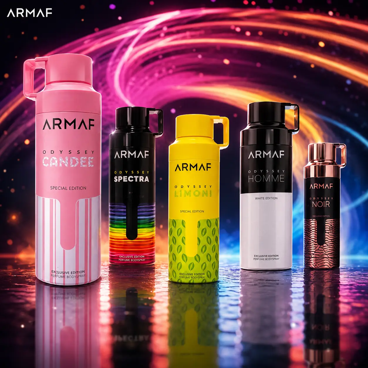 Oudlash Bundle | Armaf | Odyssey | Aoud + Candee + Limoni + Homme White + Spectra | Unisex Fragrance | 200 ML | Perfume Body Spray | Saffron - Nutmeg & Lavender