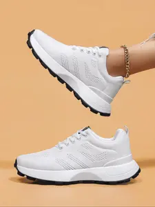 Women's Fashionable Lace Up Low Top Sneakers, Casual Comfortable Breathable Sports Running Shoes, All-match Basic Shoes for Daily Wear, Athletic Shoes