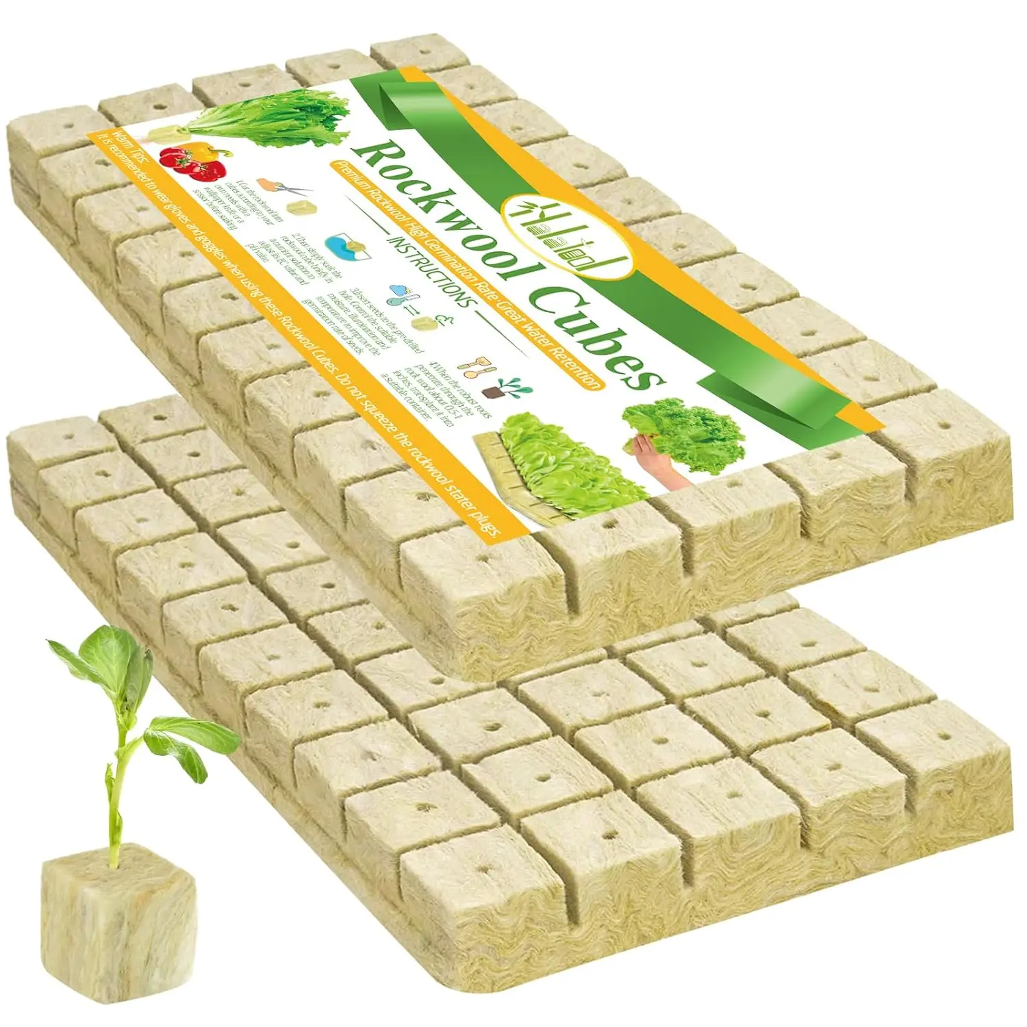 1 Inch Rockwool Cubes for Hydroponic Growing, Rock  Planting Seed Starter Cubes, Clone Plugs Soilless Cultivation Seedlings Cuttings Germination Start (2 Sheets, 100 Plugs in Total)