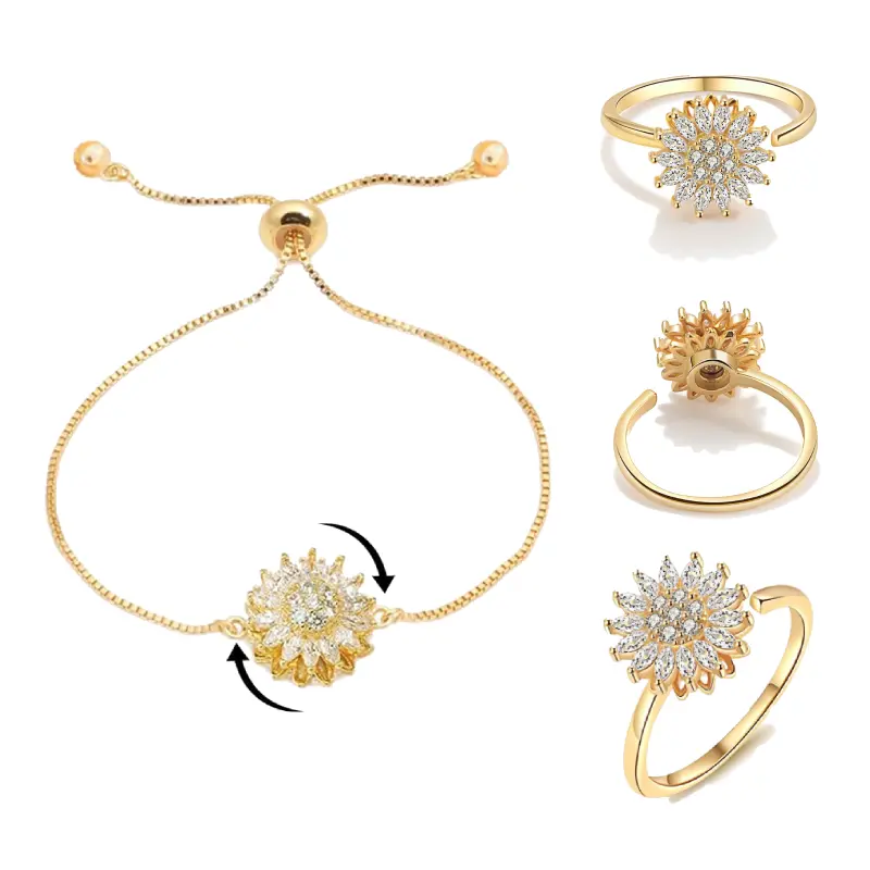 Jewerly Set for Women,Spinning Sunflower Bracelet+Ring,Stylish Stress Relief, Jewelry Set for Daily Decor,Perfect Gift,Daily Outlook Acceccories