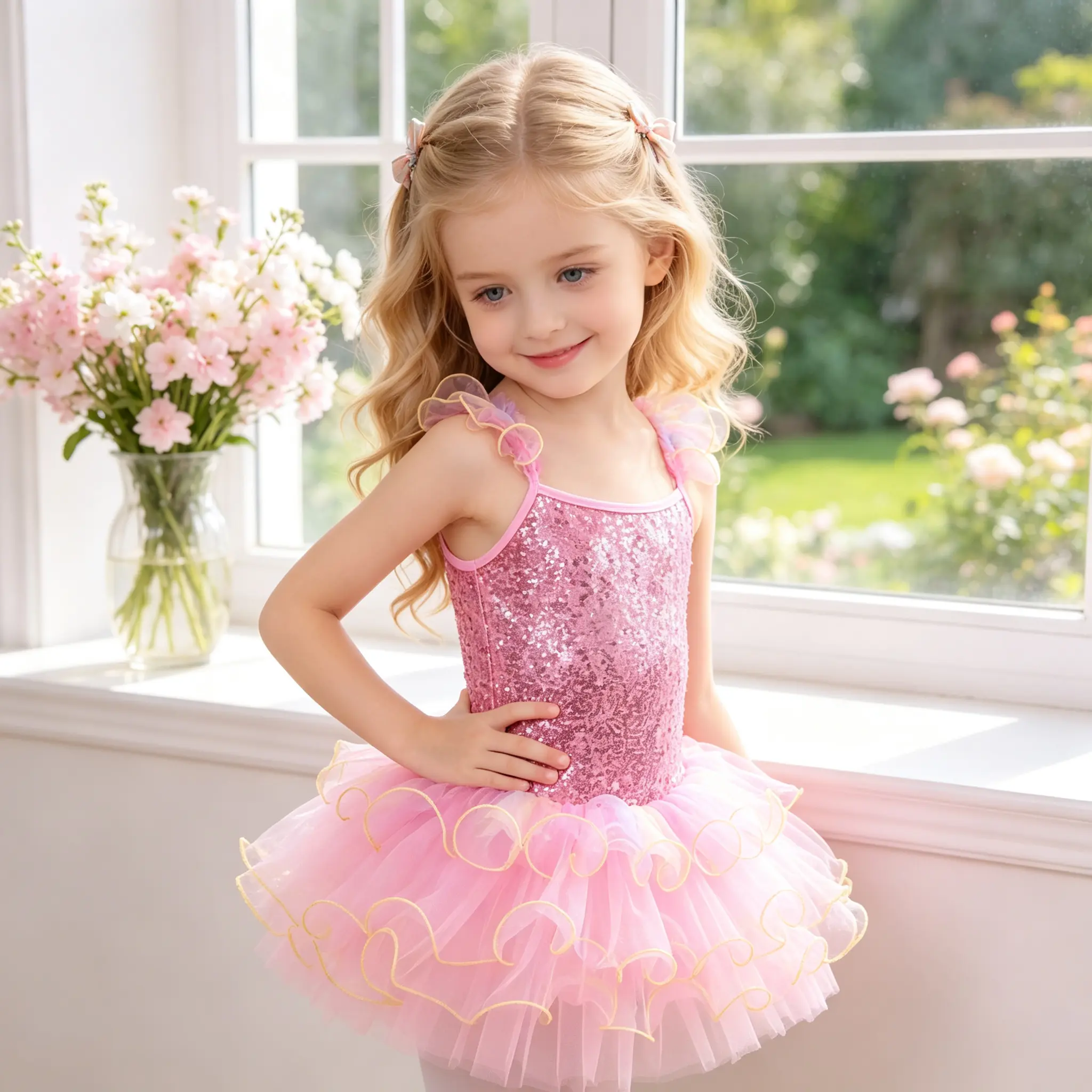 Toddler Girls Sequin Camisole Ballet Tutu Dress Ruffle Strap Gold Trim Tulle Leotard Costume For Dance Class Birthday Photoshoot