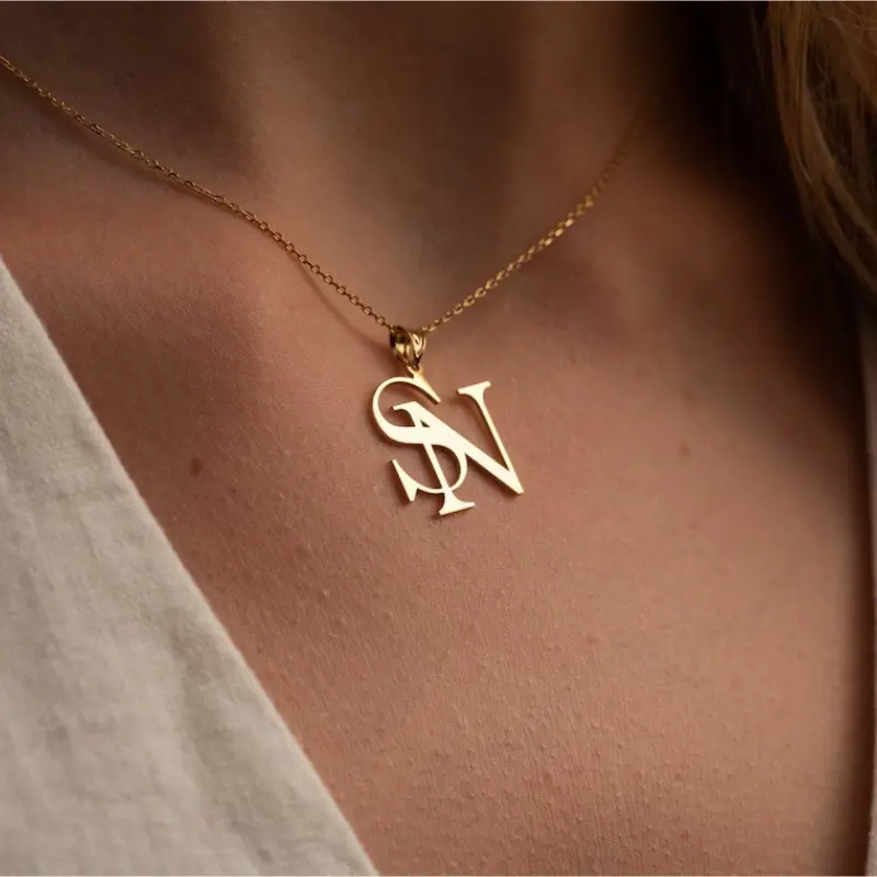 AS184 Custom Interlocking Initial Necklace, Combined initials Gold Couple Monogram Pendant, Personalized His and Hers Letter Jewelry, Anniversary Gift for Girlfriend, Valentine's Day Present Customized Two Initials Necklace Gold Rope Chain AS184 Custom Interlocking Initial Necklace, Combined initials Gold Couple Monogram Pendant, Personalized His and Hers Letter Jewelry, Anniversary Gift for Girlfriend, Valentine's Day Present Customized Two Initials Necklace Gold Rope Chain