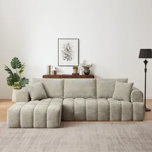 Chenille L-Shape Luxury Sectional Oversized Sofa,Mnimalist Design,Comfy Sleeper Couch for Living Room,Apartment&Reception Spaces,No Assembly Required