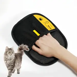 Upgraded Large Size Pet Static Hair Removal Gloves - Black Polypropylene for cat Grooming Gloves with Yellow Accents 9.84In X 7.08In, Highly Effective in Removing Fur And Dander