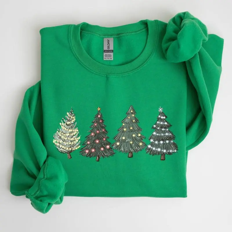 Christmas Trees, Winter, Snow, Santa Sweatshirt, Women's Crew Neck, Crewneck Christmas Trees, Winter, Snow, Santa Sweatshirt, Women's Crew Neck, Crewneck
