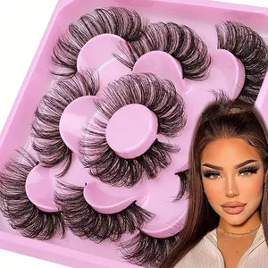 5 pairs Russian Strip Lashes Fluffy Fake Lashes Doll Eyelashes 3D False Eyelashes Russian Volume Eyelashes Fake Eyelash Extension Make Up Cosmetic