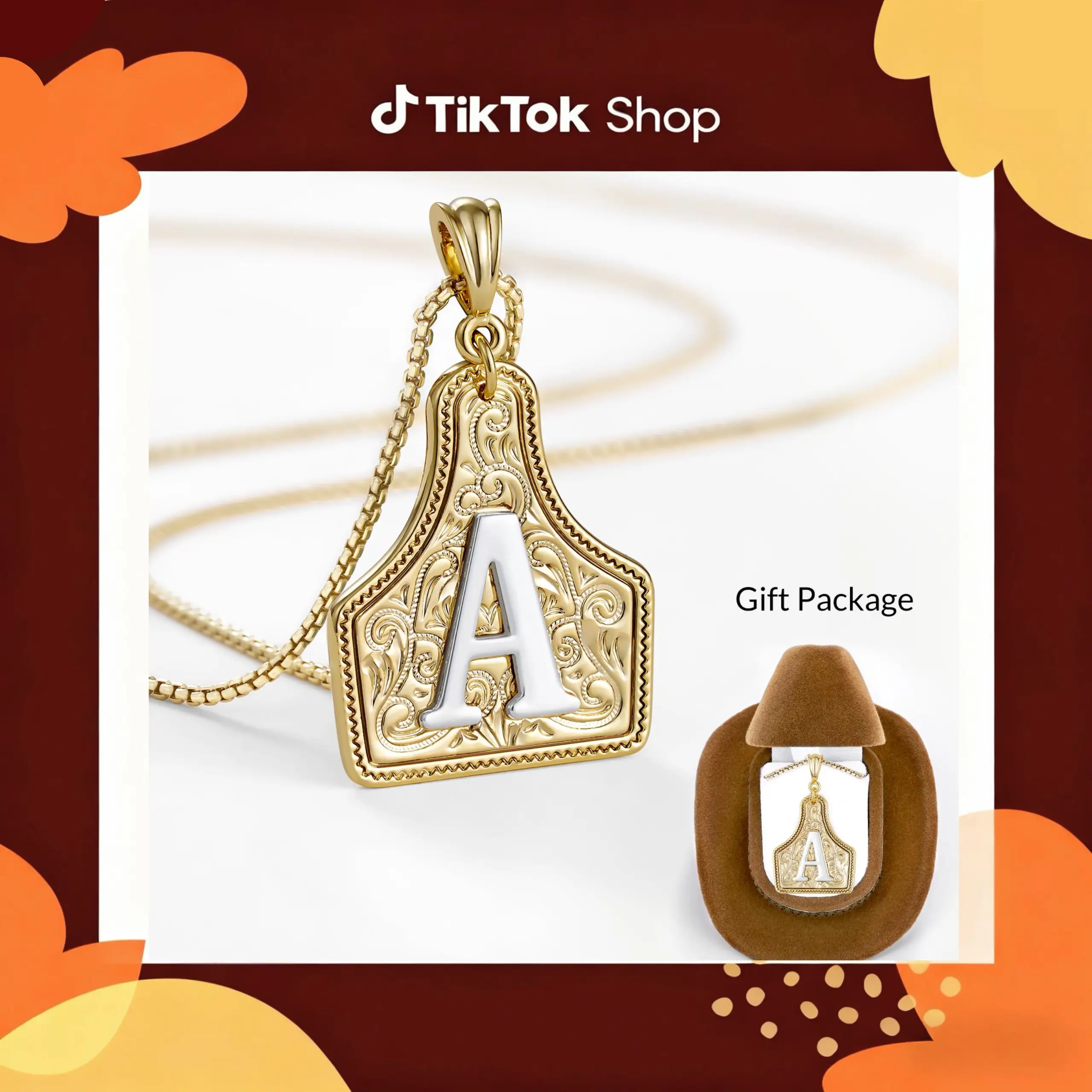 KissYan Western Jewelry Handmade CowTag Initial Necklace Two-Toned Gold Silver Pendant Adjustable 20 Inch Chain Gift for Men Women FallFreshness