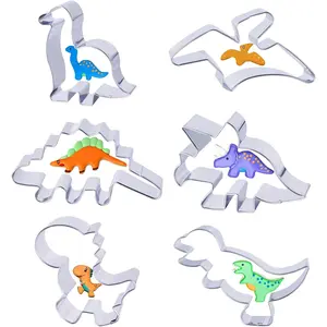 Dinosaur Cookie Cutters,Stainless Steel Metal Fun Dino Cookie  for  Dinosaur Pancake Molds,6 Pcs