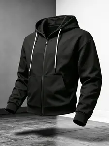 Men's Hooded Zipper Jacket, Long Sleeve, Breathable and Comfortable, Durable Fabric, Polyester, Loose Fit, Windproof, All-Season Casual Wear, Coats, Menswear