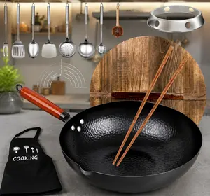 12.6 Inch Cast Iron Frying Pan Wok Set Nonstick 13 Cookware Accessories Suitable For All Stoves Kitchen Utensils Tools Supplies Camping