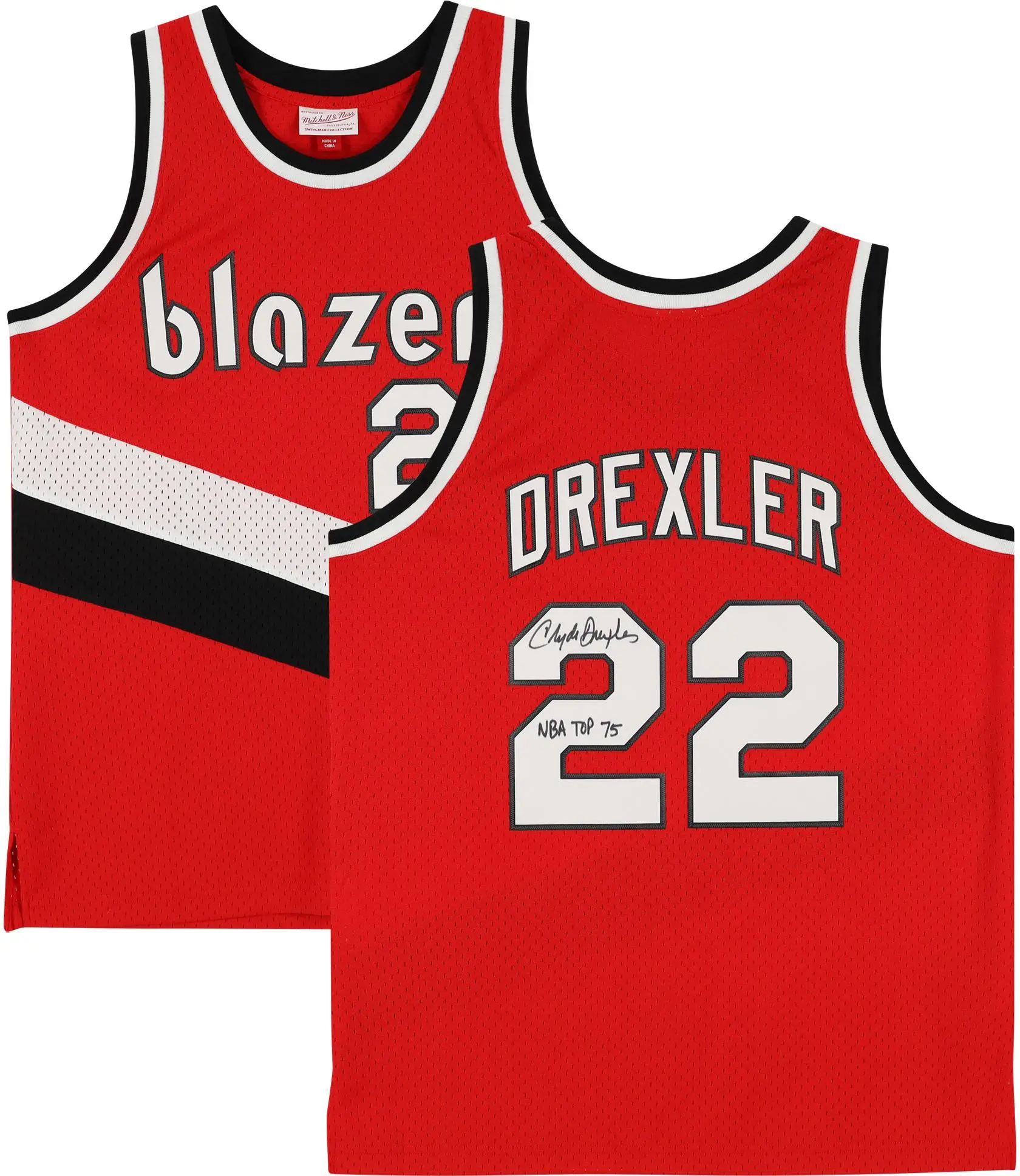 Clyde Drexler Portland Trail Blazers Autographed Red Mitchell & Ness 1990-1991 Swingman Jersey with "NBA Top 75" Inscription - Fanatics Authentic Certified