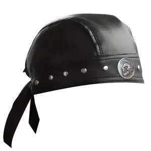 Metal Concho Rivet Studs Spikes Punk Rock Pirate Cap Leather Bandana Motorcycle Biker Doo Do Rag Punk Black Headwrap Studded Cap Capsmith Du Rag
