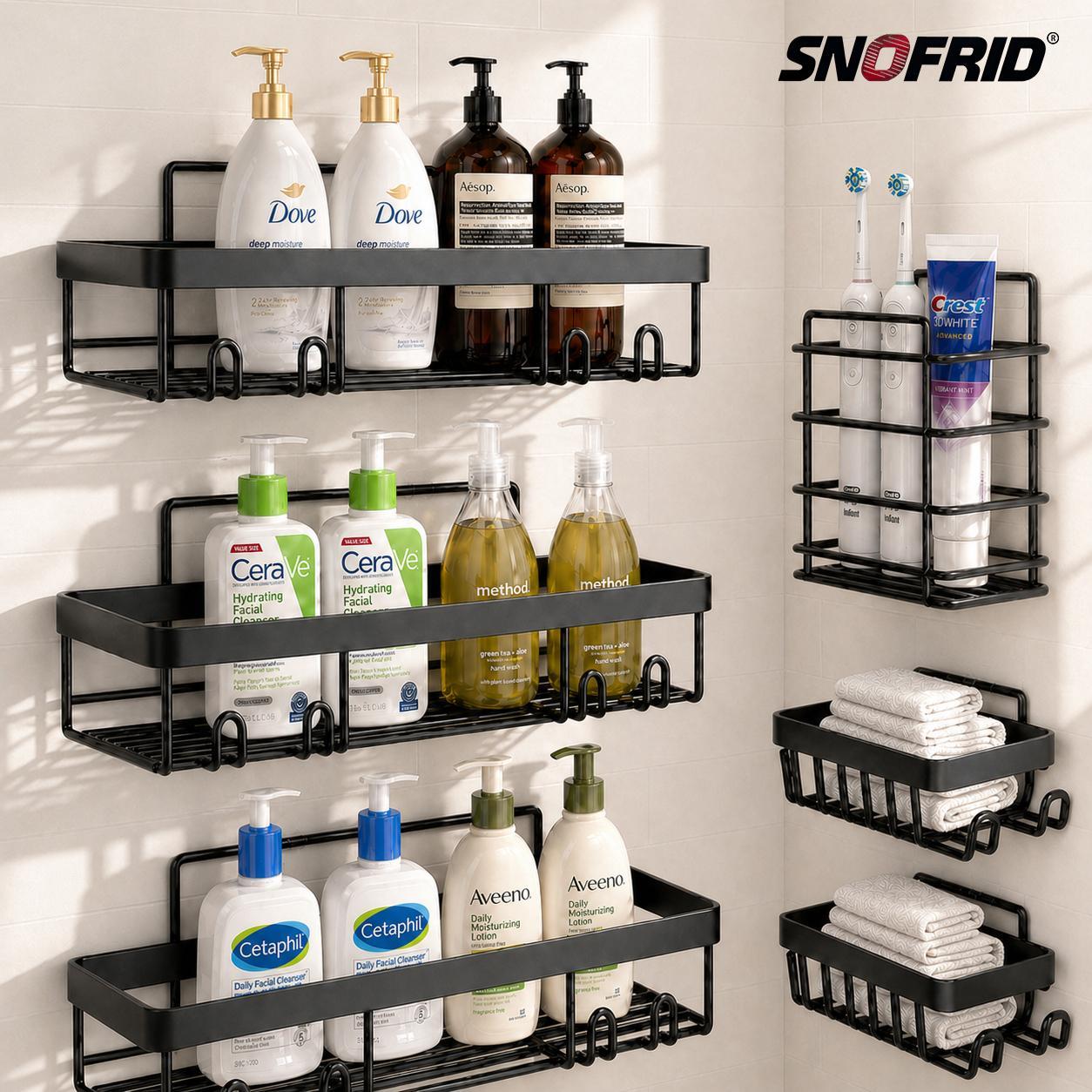 Snofrid Shower Caddy 6-Pack, Advanced Rustproof Design, No Drilling Adhesive Shelves, Rack with Soap Holder, Large Capacity Bathroom Organizers and Storage, Wall-Mounted Kitchen & Home Decor Snofrid Shower Caddy 6-Pack, Advanced Rustproof Design, No Drilling Adhesive Shelves, Rack with Soap Holder, Large Capacity Bathroom Organizers and Storage, Wall-Mounted Kitchen & Home Decor