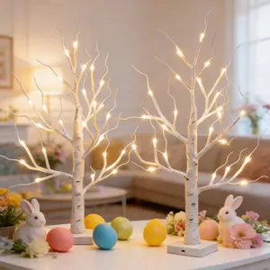 2-Piece LED Birch Tree Lights - Adjustable Branch Table Lamp with 24 LEDs, USB + 3 AA Batteries (Not Included) Perfect for Eid, Valentine's Day, Christmas, Easter, Thanksgiving, Table & Party Decorations Vibrant Home Lighting
