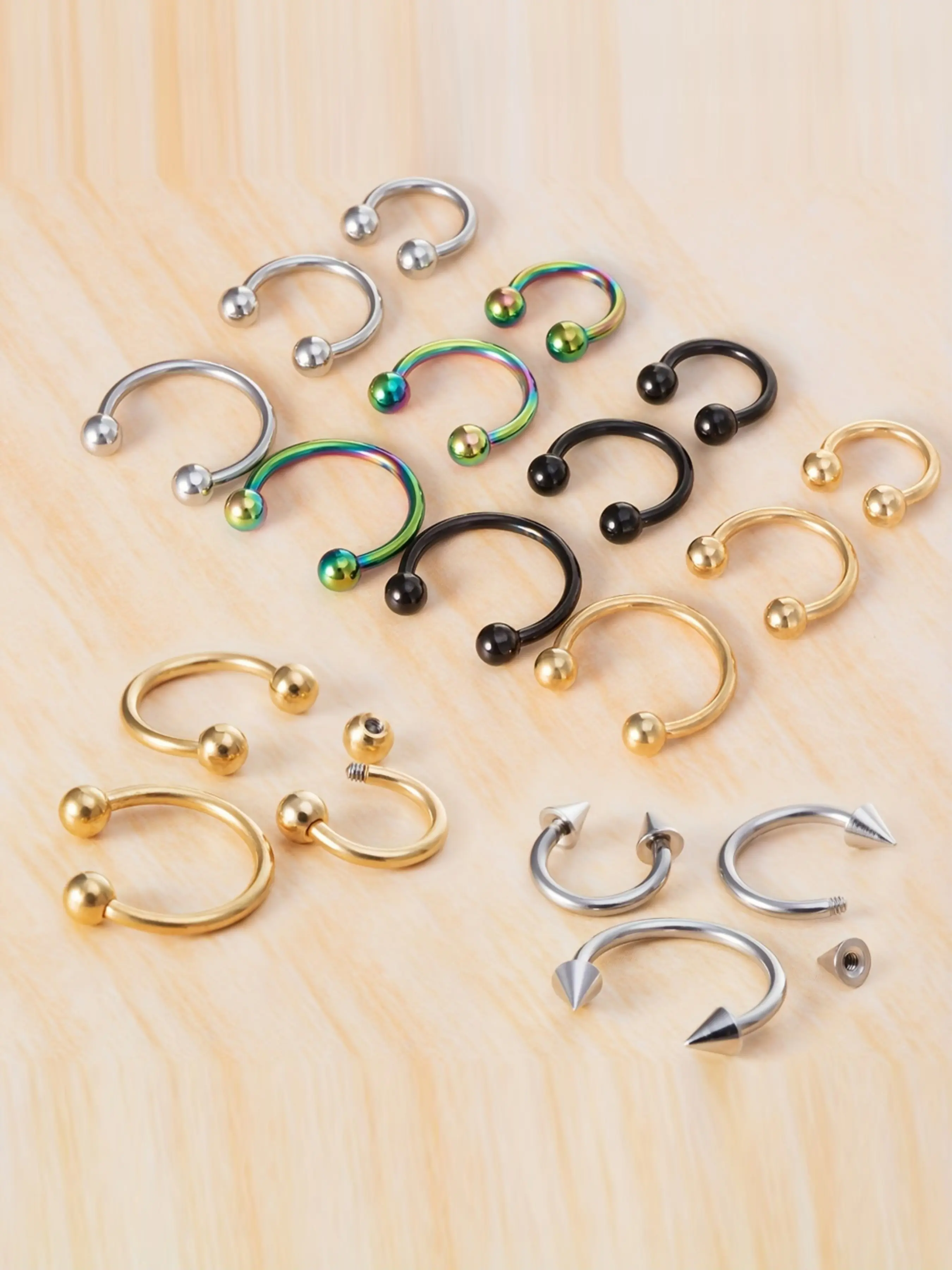 Gothic Punk Style Stainless Steel Circular Barbell & Horseshoe Hoop Earrings, 16 Gauge, for Cartilage, Daith, Eyebrow, Tragus, Lip Piercing, Nose Piercing Jewelry, Body Jewelry, Nose Rings Set